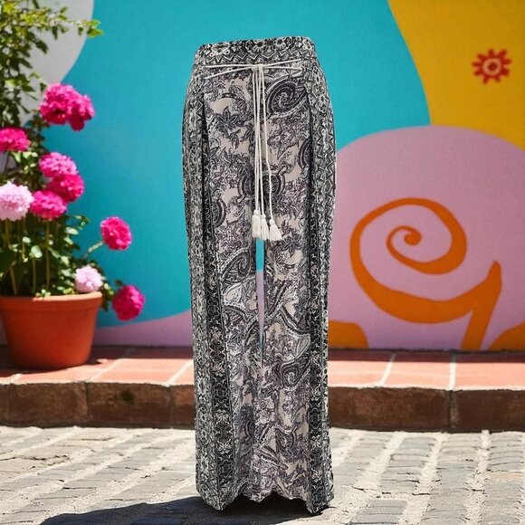 Bishop & Young Boho Paisley Wide Leg Pants Rayon Medium Festival Vibes Y2K Retro - Picture 1 of 14